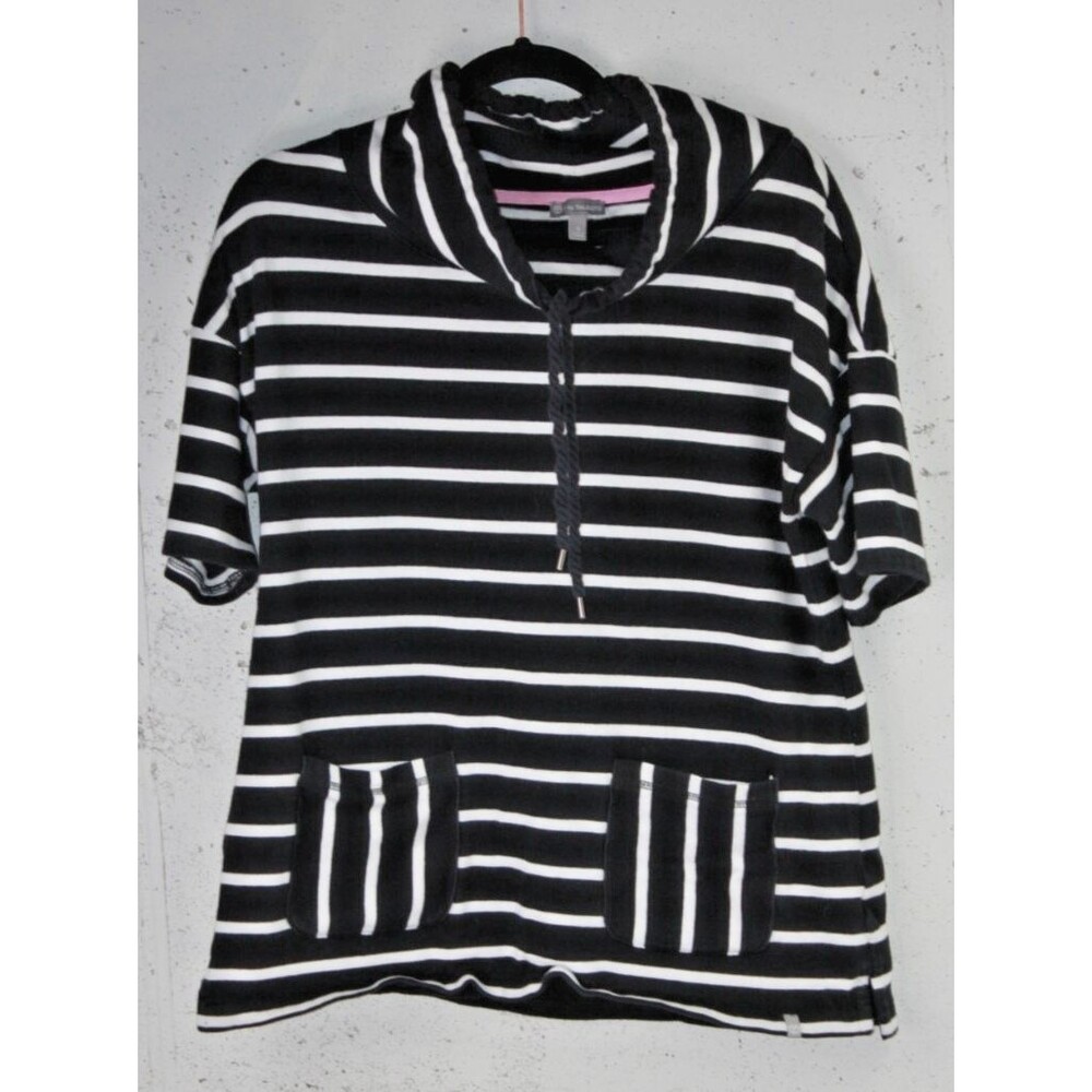 T by Talbots Top Womens sz S Navy & White Stripe Cotton Blend Short Sleeve
